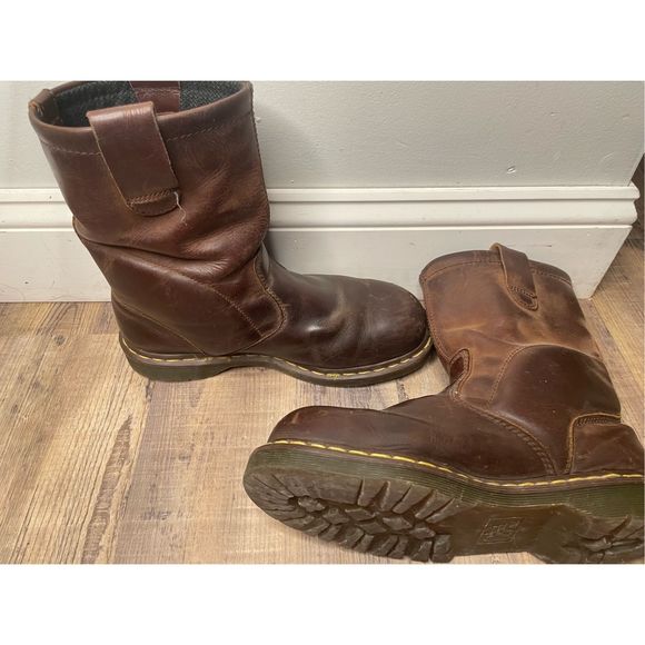 Dr. Martens Steel Toe Air Wave Brown Leather Boots10 Oil Resistant Cushioned Sol - Picture 4 of 14